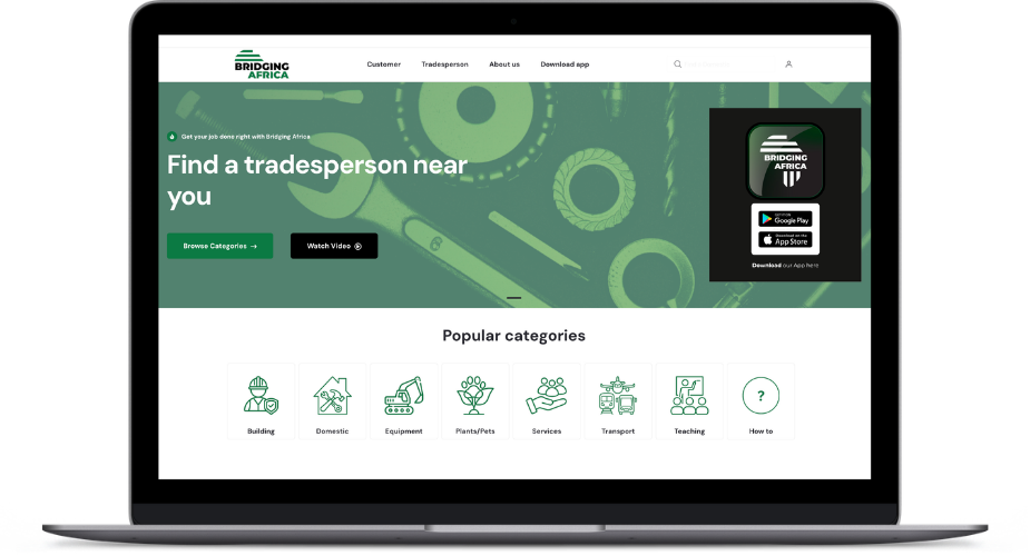 Bridging Africa website — Find a tradesperson near you